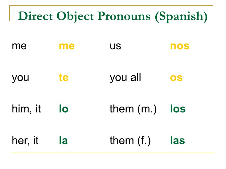 Direct Object Pronouns Sentences